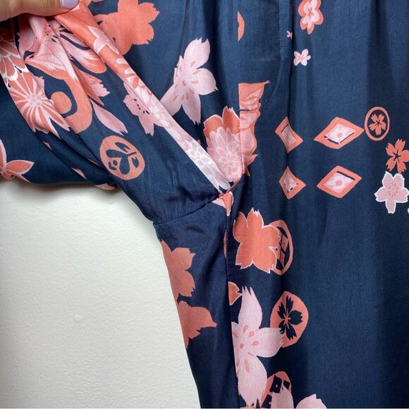 CLOSED Japanese Cherry Blossom Print Straight Leg Pants in Navy/Pink Sz 27 - Picture 5 of 14